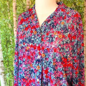 Vintage 60s / 70s Lady Blair Colorful Floral Blouse - feels like polyester